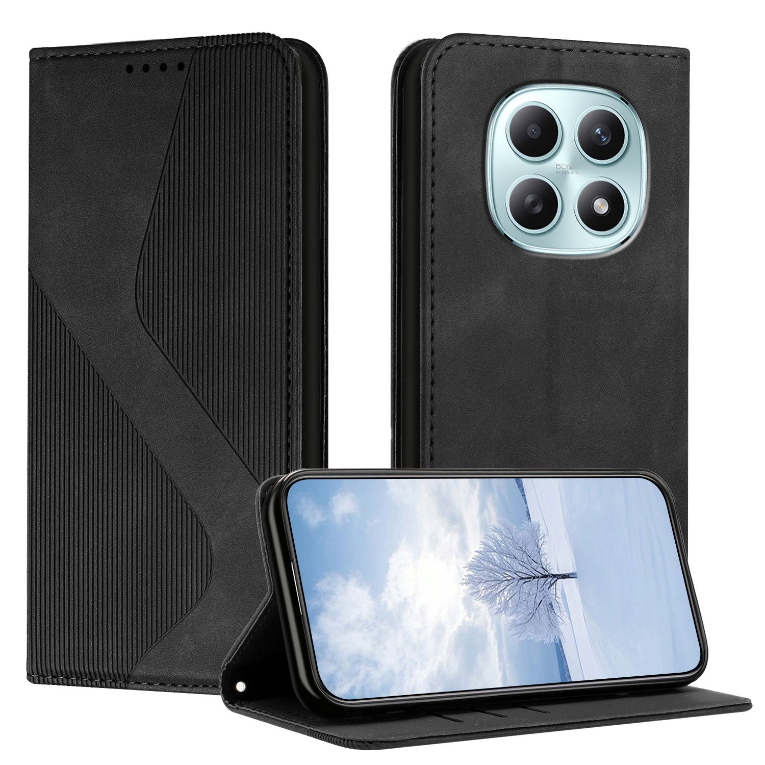 For Xiaomi Poco M8 5G / Redmi Note 15 5G (Global) / 15 4G (Global) Phone Cover Skin-touch Feel Leather Wallet Case with Stand - Black