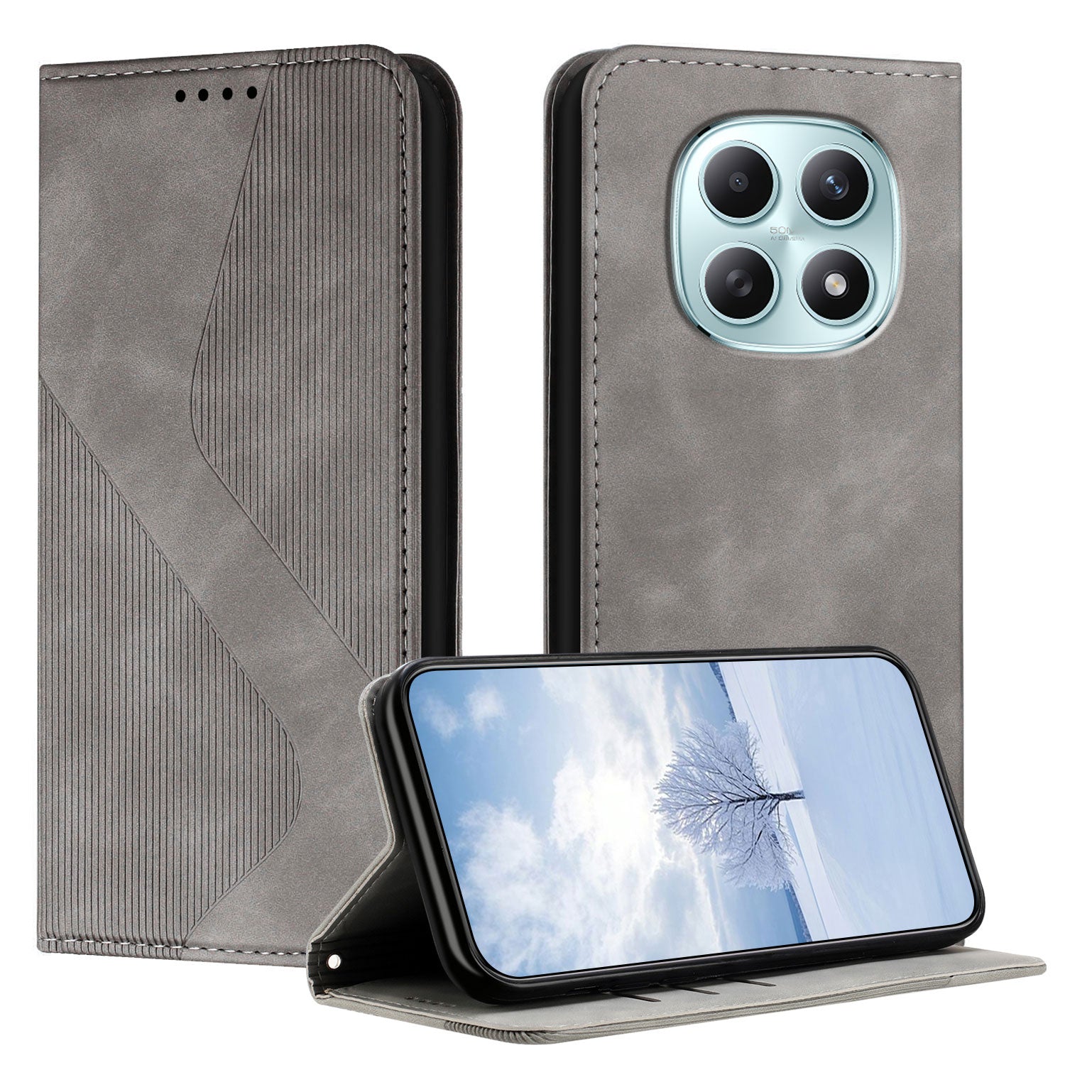 For Xiaomi Poco M8 5G / Redmi Note 15 5G (Global) / 15 4G (Global) Phone Cover Skin-touch Feel Leather Wallet Case with Stand - Grey