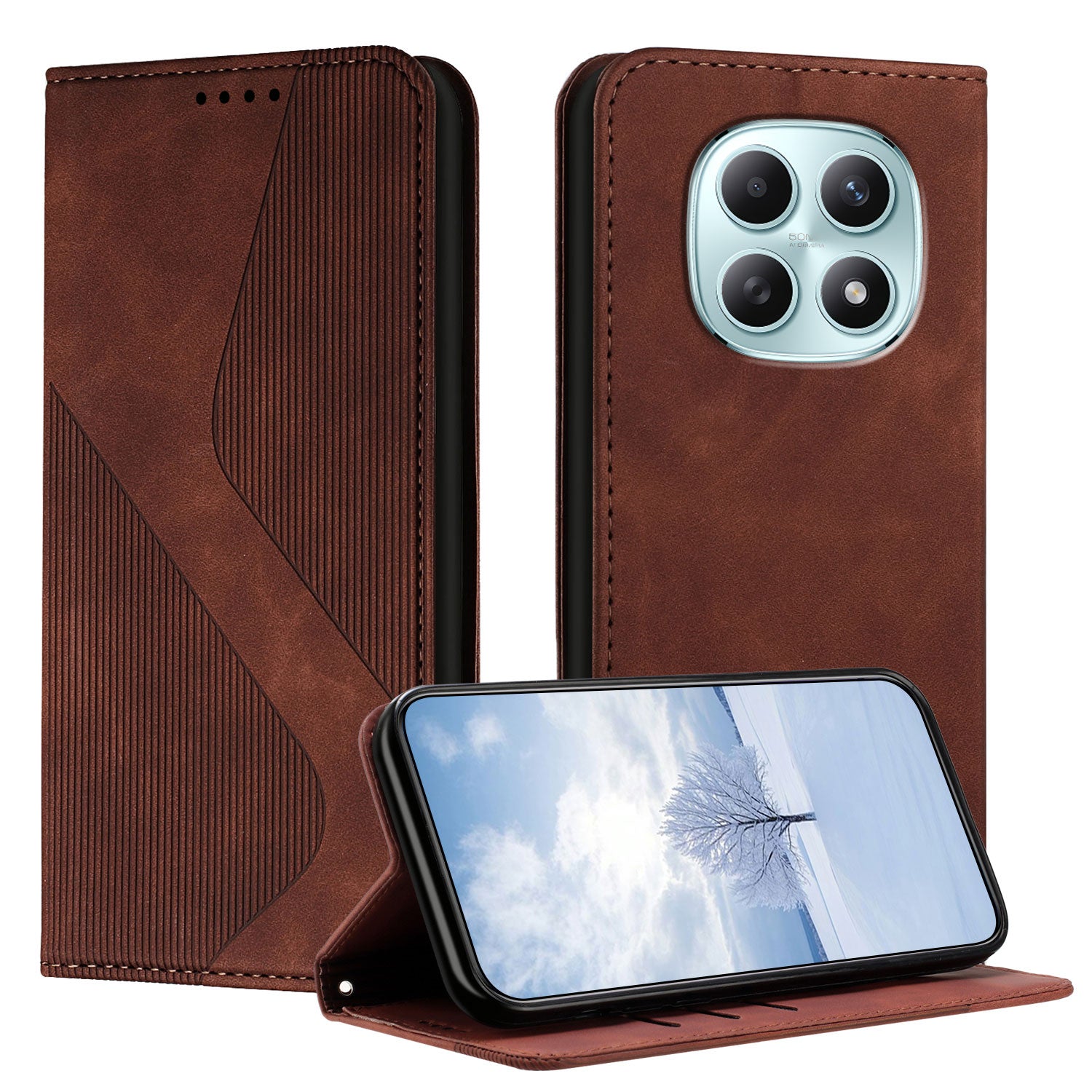 For Xiaomi Poco M8 5G / Redmi Note 15 5G (Global) / 15 4G (Global) Phone Cover Skin-touch Feel Leather Wallet Case with Stand - Brown