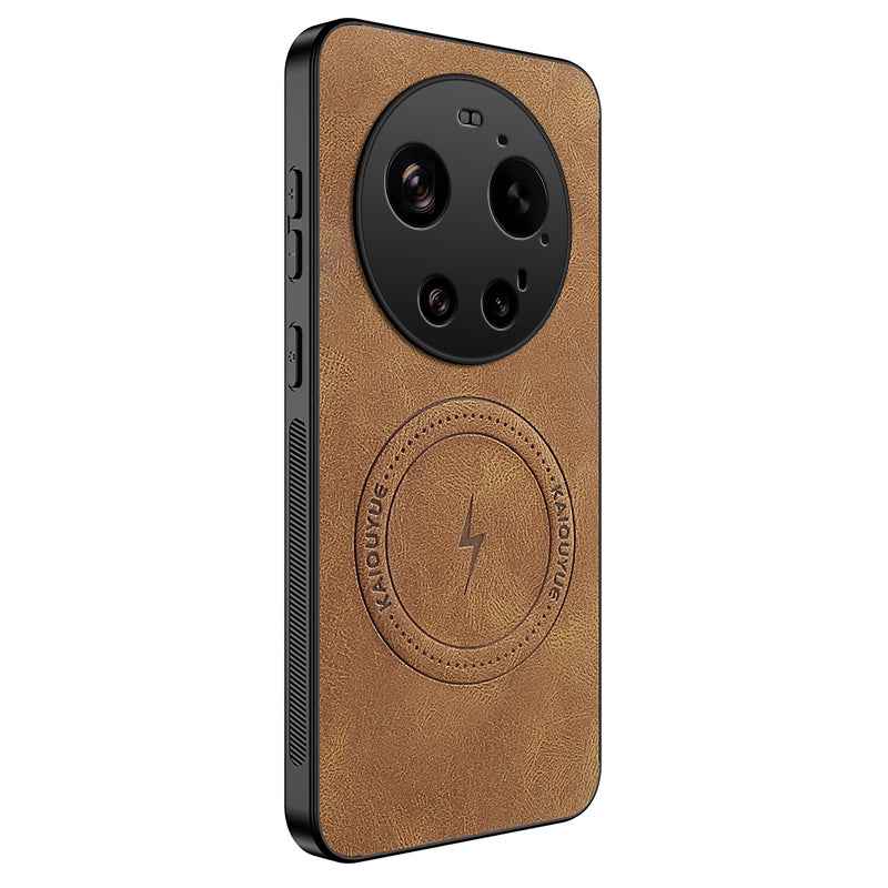 For Xiaomi 17 Ultra 5G Magnetic Case WANLONFENG SD1 Series Nappa Texture PC TPU Phone Cover - Brown