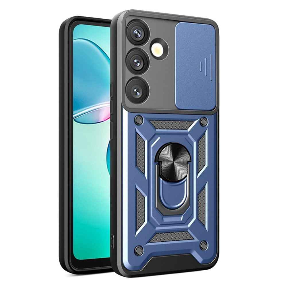 For Samsung Galaxy A57 5G Case with Slide Camera Lid PC + TPU Kickstand Phone Cover - Blue