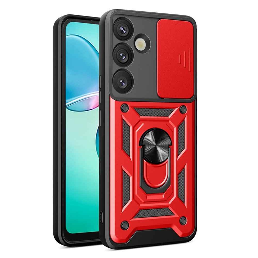 For Samsung Galaxy A57 5G Case with Slide Camera Lid PC + TPU Kickstand Phone Cover - Red