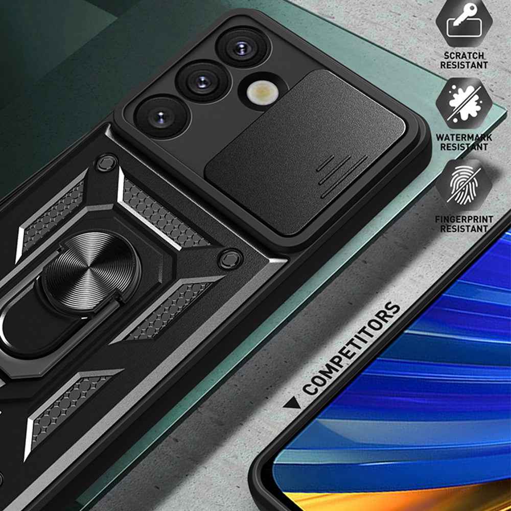 For Samsung Galaxy A57 5G Case with Slide Camera Lid PC + TPU Kickstand Phone Cover - Red
