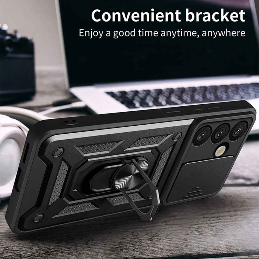 For Samsung Galaxy A57 5G Case with Slide Camera Lid PC + TPU Kickstand Phone Cover - Red