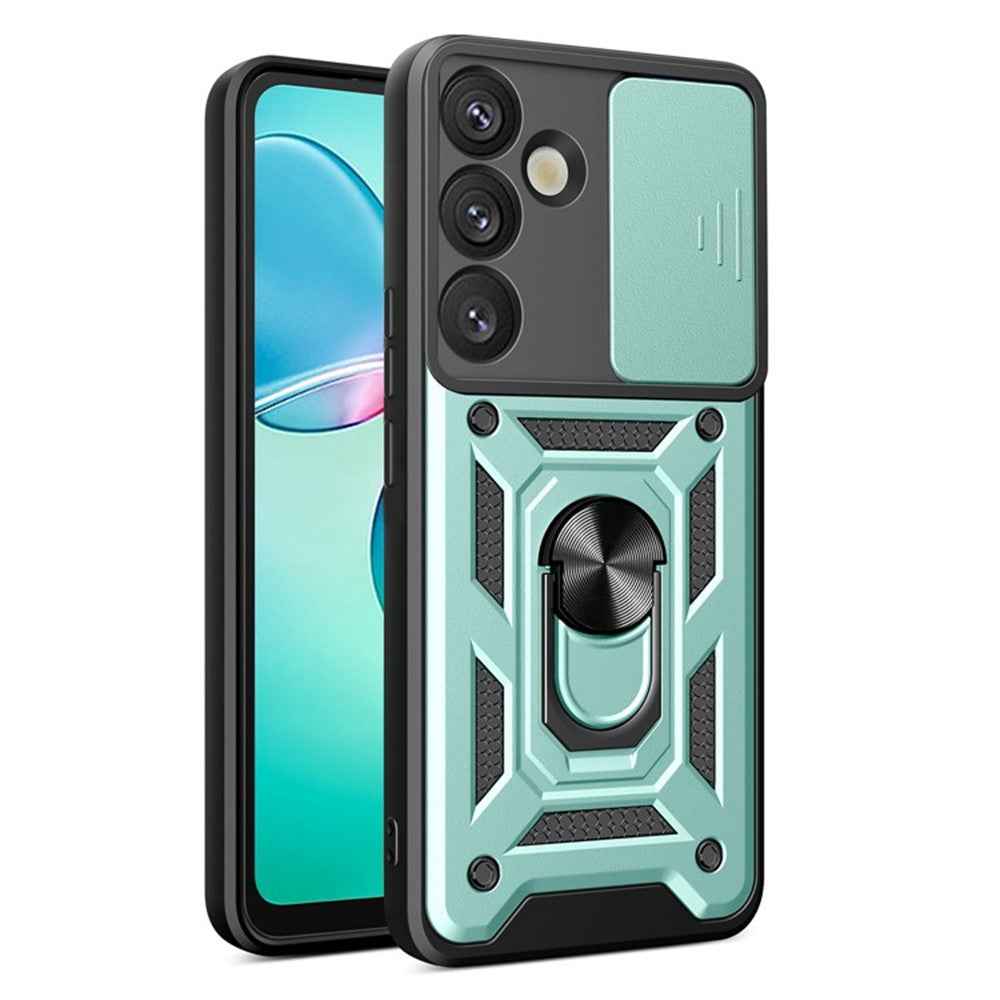 For Samsung Galaxy A57 5G Case with Slide Camera Lid PC + TPU Kickstand Phone Cover - Green