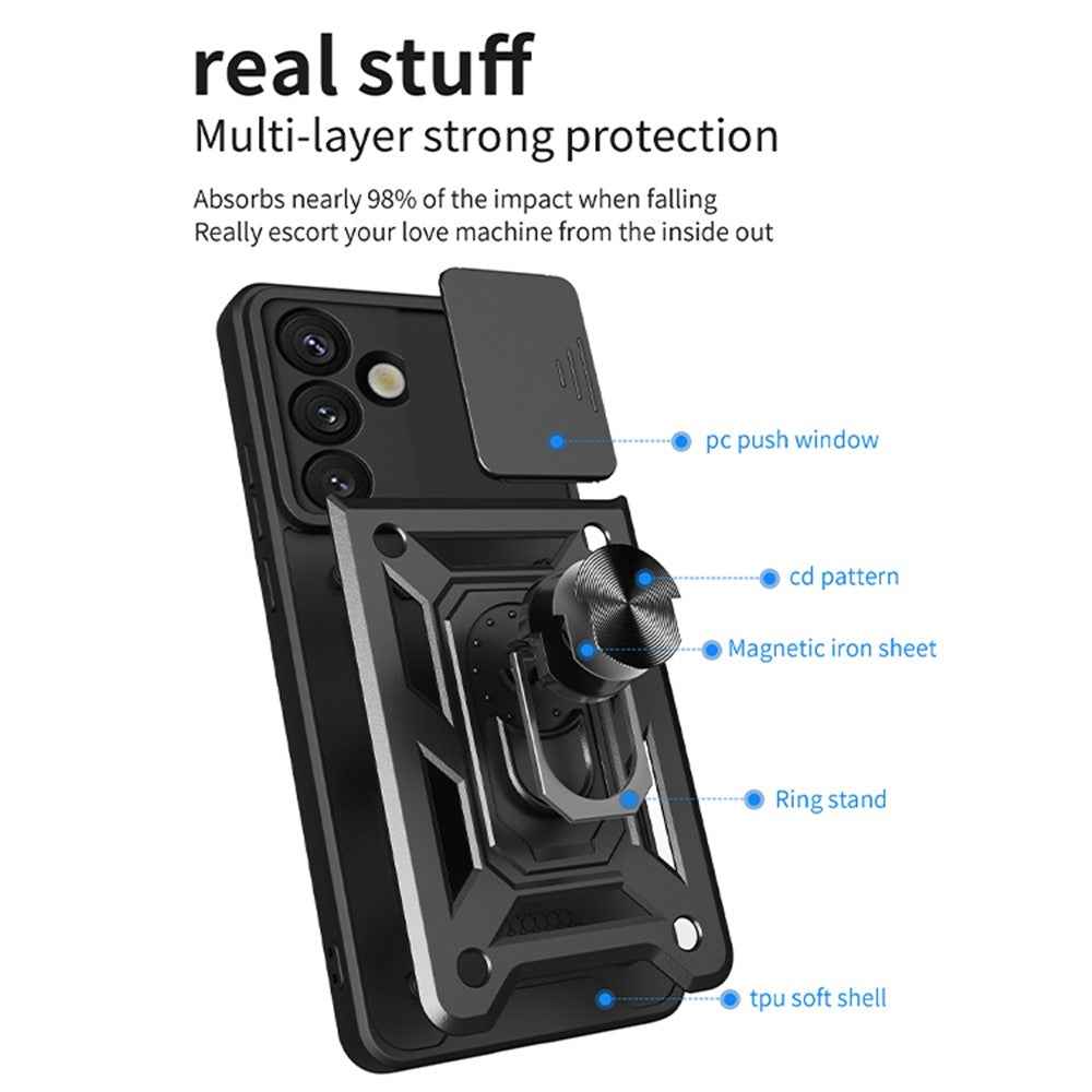 For Samsung Galaxy A57 5G Case with Slide Camera Lid PC + TPU Kickstand Phone Cover - Green
