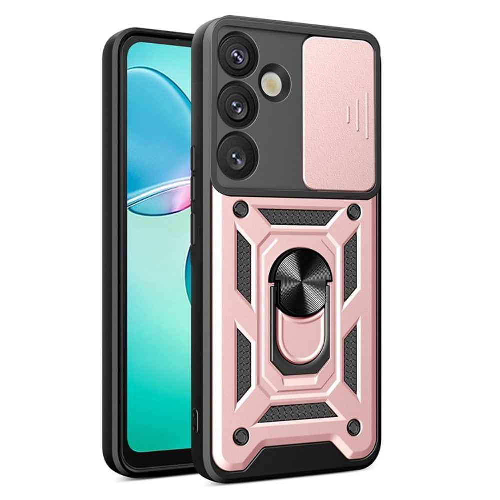 For Samsung Galaxy A57 5G Case with Slide Camera Lid PC + TPU Kickstand Phone Cover - Rose Gold