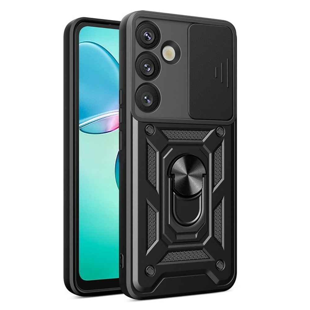 AMORUS For Samsung Galaxy A57 5G Case Kickstand PC + TPU Phone Cover with Camera Lens Slider - Black
