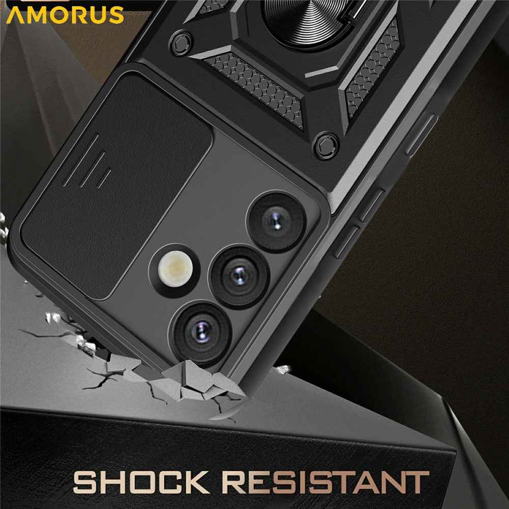 AMORUS For Samsung Galaxy A57 5G Case Kickstand PC + TPU Phone Cover with Camera Lens Slider - Black