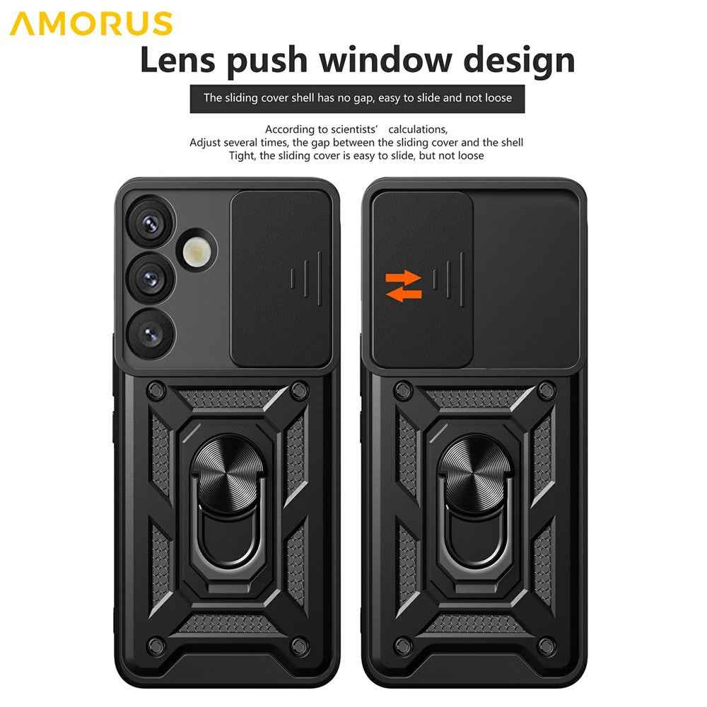 AMORUS For Samsung Galaxy A57 5G Case Kickstand PC + TPU Phone Cover with Camera Lens Slider - Blue