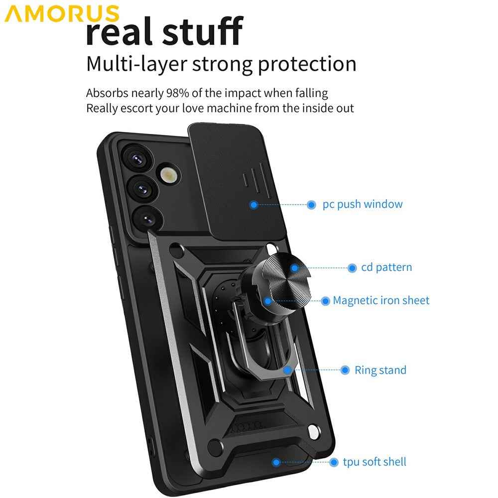 AMORUS For Samsung Galaxy A57 5G Case Kickstand PC + TPU Phone Cover with Camera Lens Slider - Red