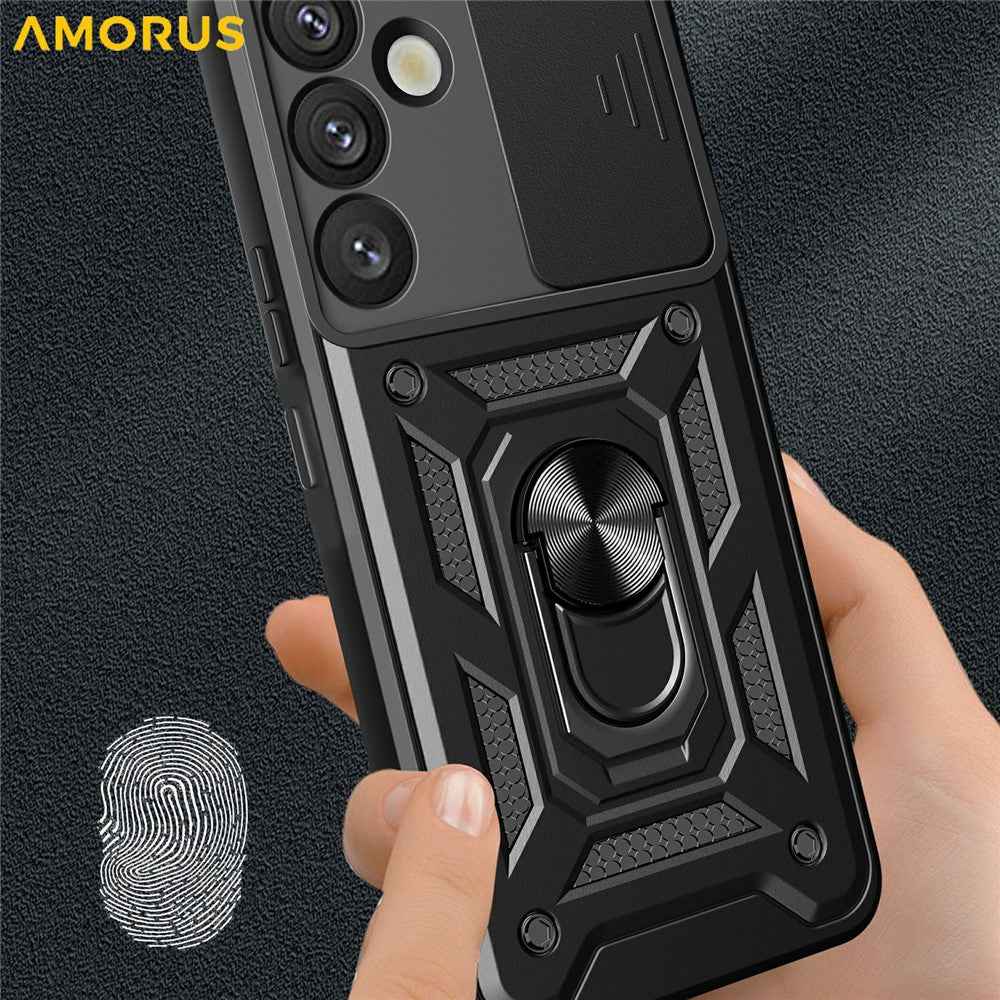 AMORUS For Samsung Galaxy A57 5G Case Kickstand PC + TPU Phone Cover with Camera Lens Slider - Red