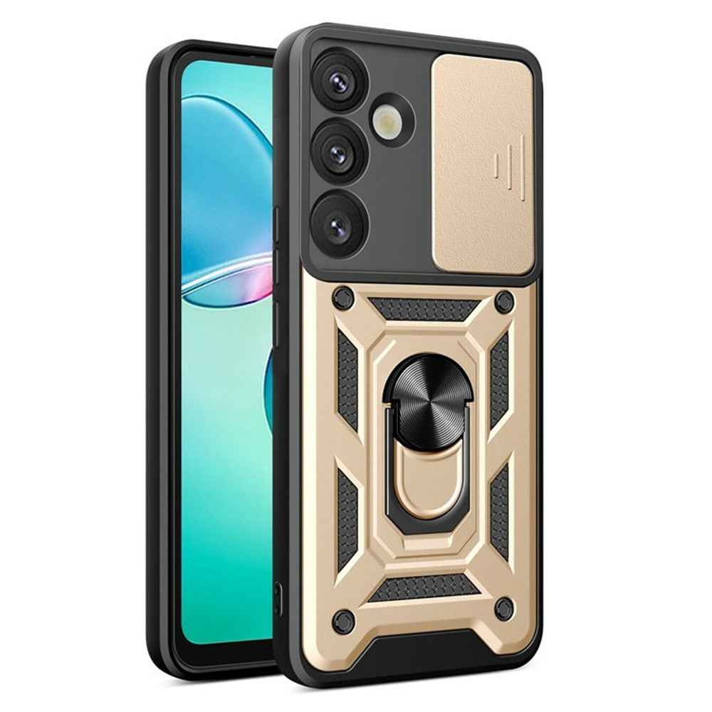AMORUS For Samsung Galaxy A57 5G Case Kickstand PC + TPU Phone Cover with Camera Lens Slider - Gold