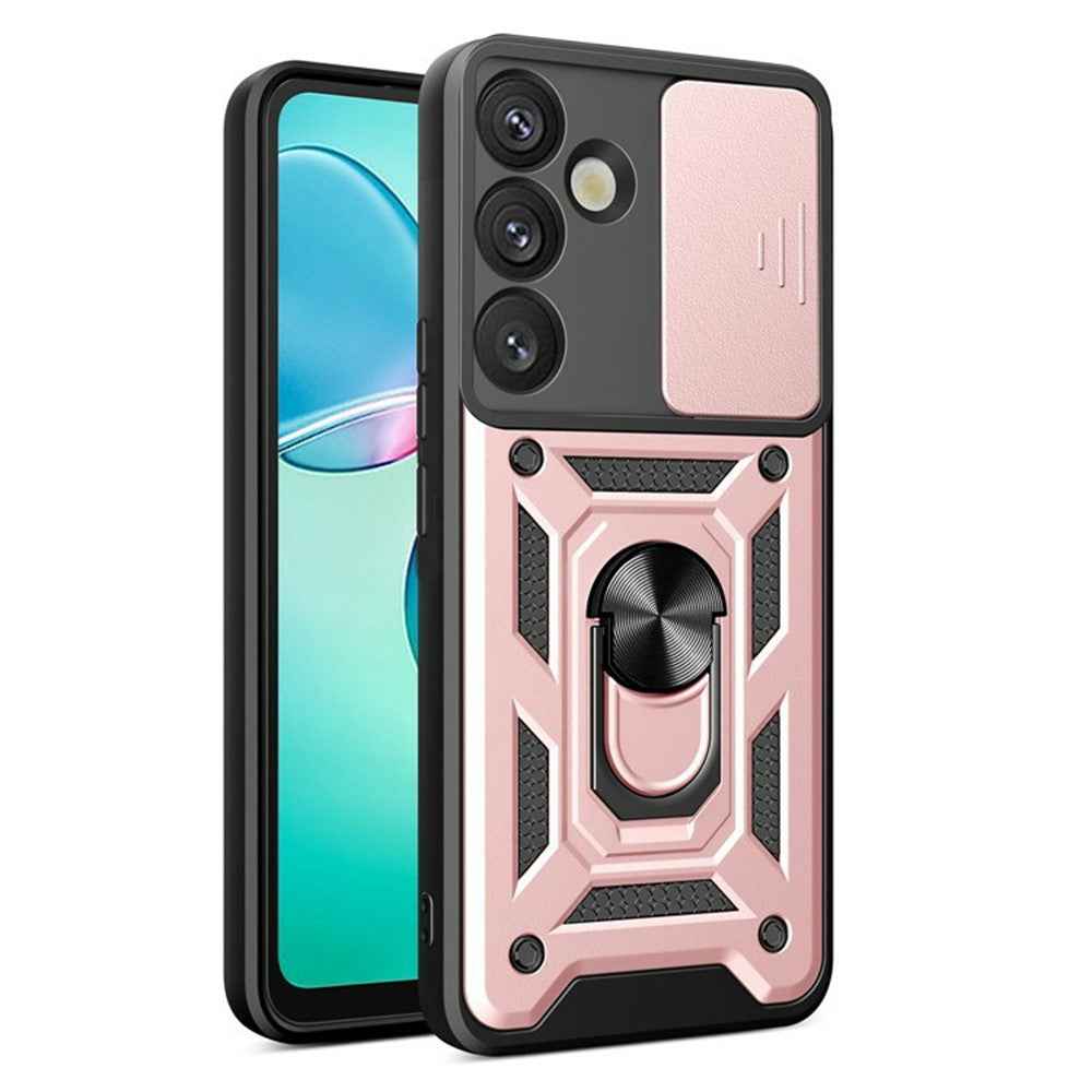 AMORUS For Samsung Galaxy A57 5G Case Kickstand PC + TPU Phone Cover with Camera Lens Slider - Rose Gold