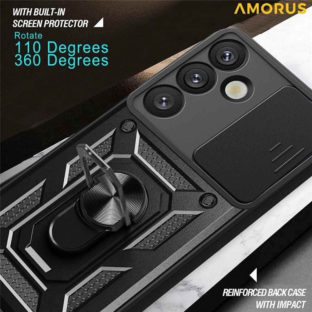 AMORUS For Samsung Galaxy A57 5G Case Kickstand PC + TPU Phone Cover with Camera Lens Slider - Rose Gold
