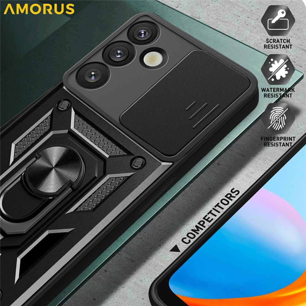 AMORUS For Samsung Galaxy A57 5G Case Kickstand PC + TPU Phone Cover with Camera Lens Slider - Silver