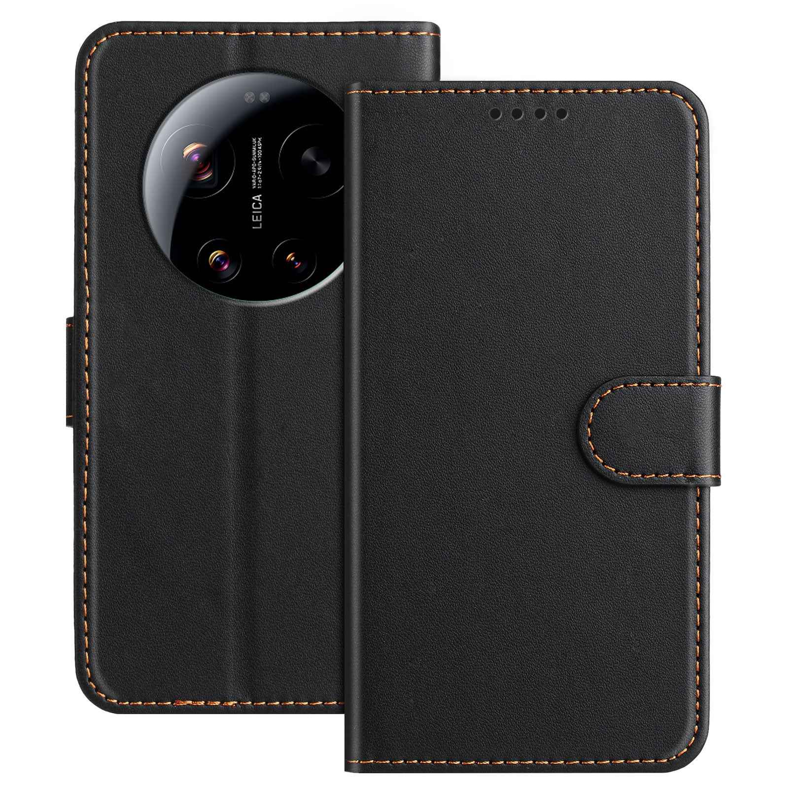 For Xiaomi 17 Ultra 5G Leather Case Wallet Stand Solid Color Anti Drop Phone Cover - Black