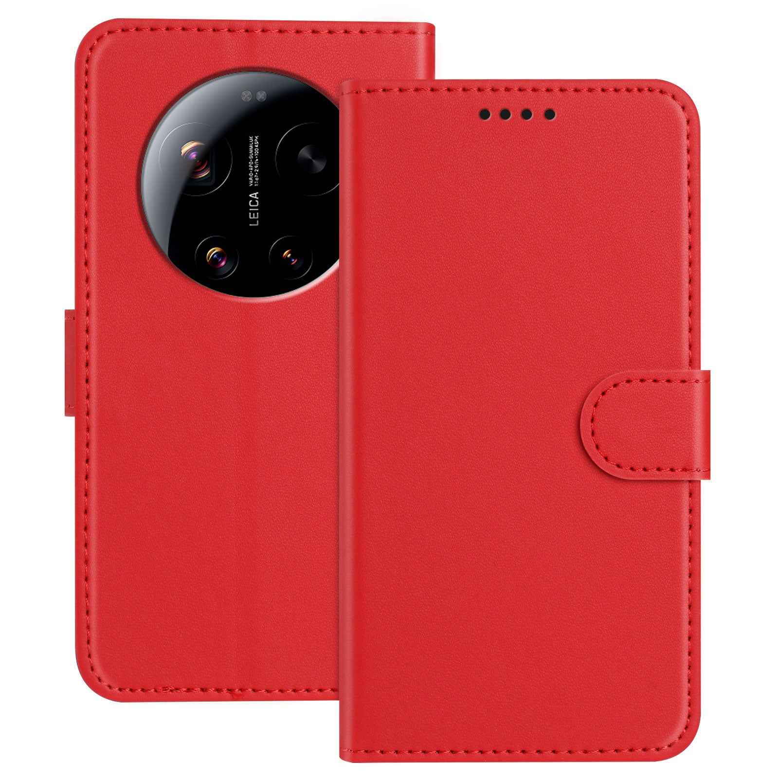 For Xiaomi 17 Ultra 5G Leather Case Wallet Stand Solid Color Anti Drop Phone Cover - Red