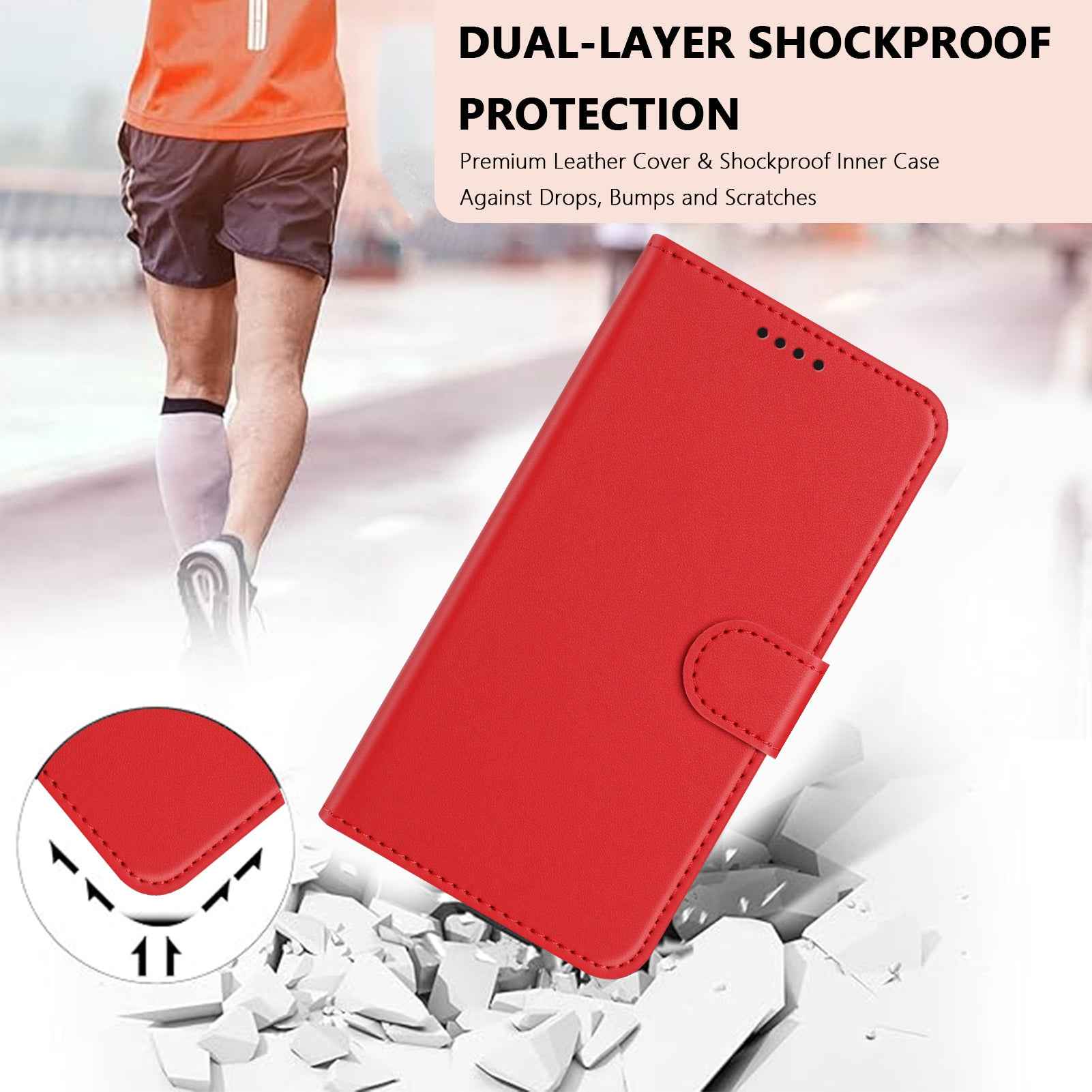 For Xiaomi 17 Ultra 5G Leather Case Wallet Stand Solid Color Anti Drop Phone Cover - Red