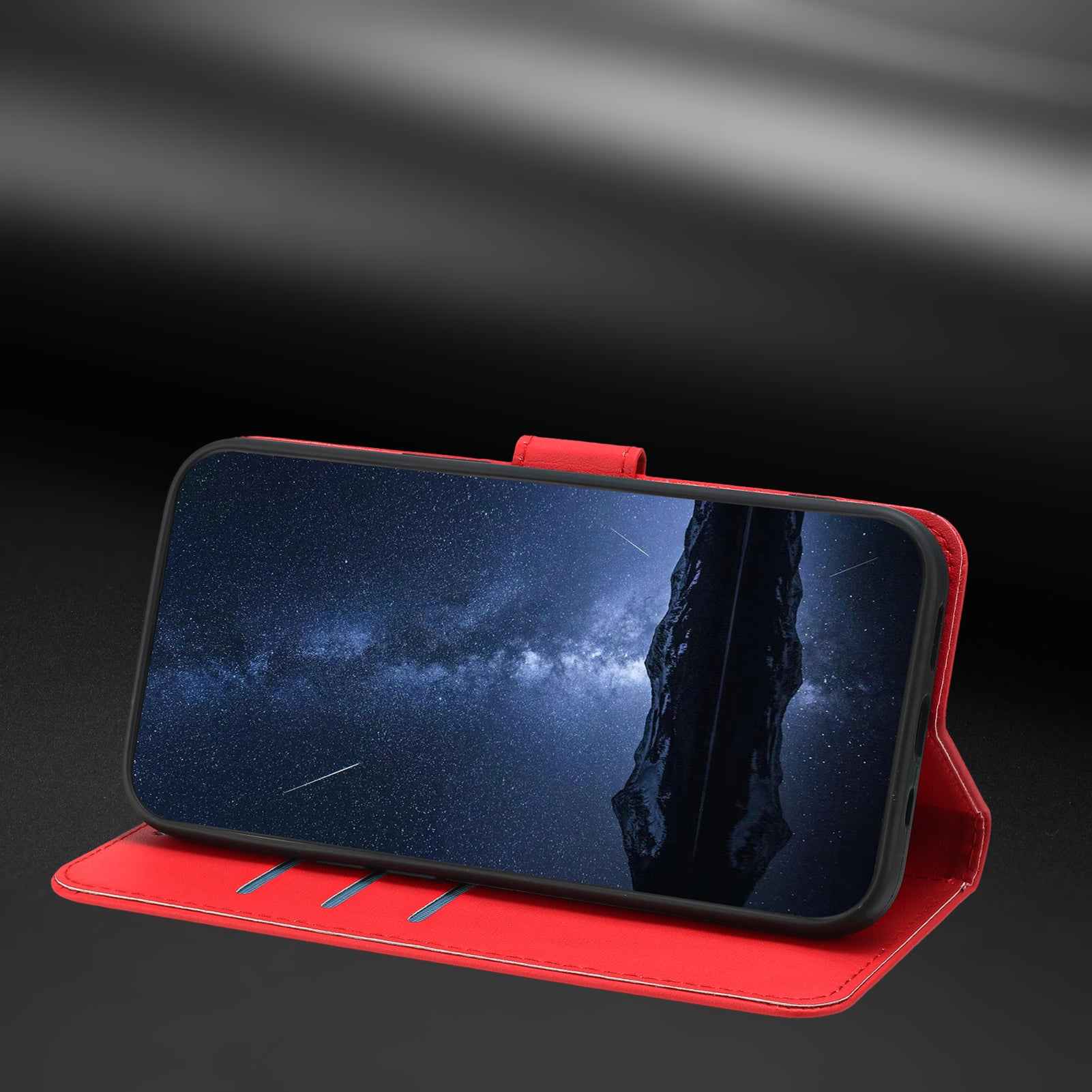 For Xiaomi 17 Ultra 5G Leather Case Wallet Stand Solid Color Anti Drop Phone Cover - Red