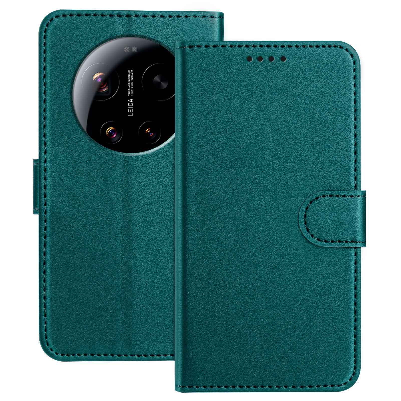 For Xiaomi 17 Ultra 5G Leather Case Wallet Stand Solid Color Anti Drop Phone Cover - Green