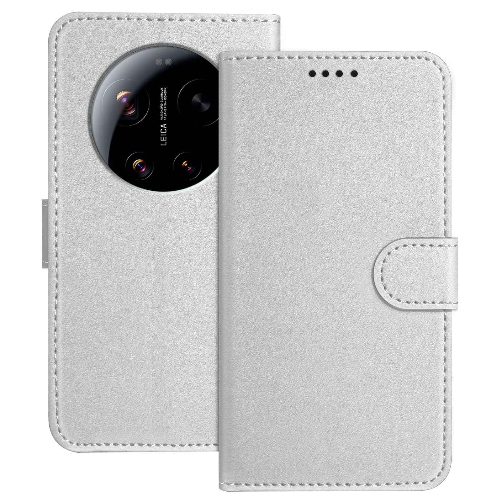 For Xiaomi 17 Ultra 5G Leather Case Wallet Stand Solid Color Anti Drop Phone Cover - Silver