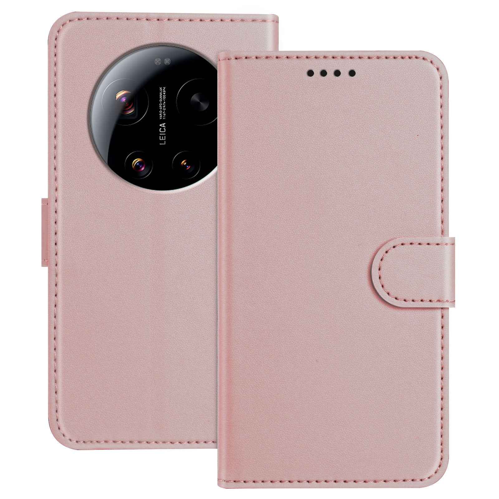 For Xiaomi 17 Ultra 5G Leather Case Wallet Stand Solid Color Anti Drop Phone Cover - Rose Gold