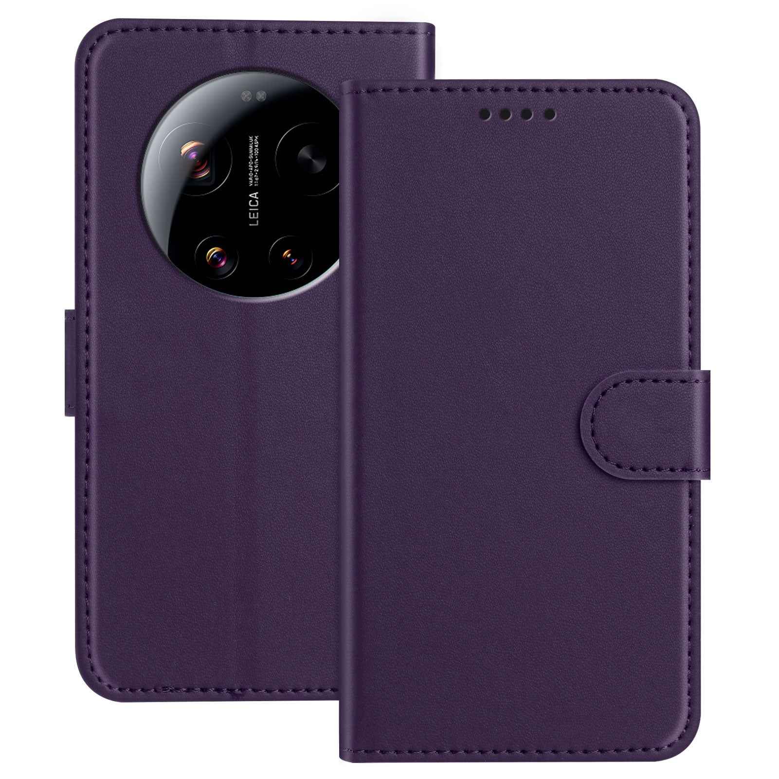 For Xiaomi 17 Ultra 5G Leather Case Wallet Stand Solid Color Anti Drop Phone Cover - Purple