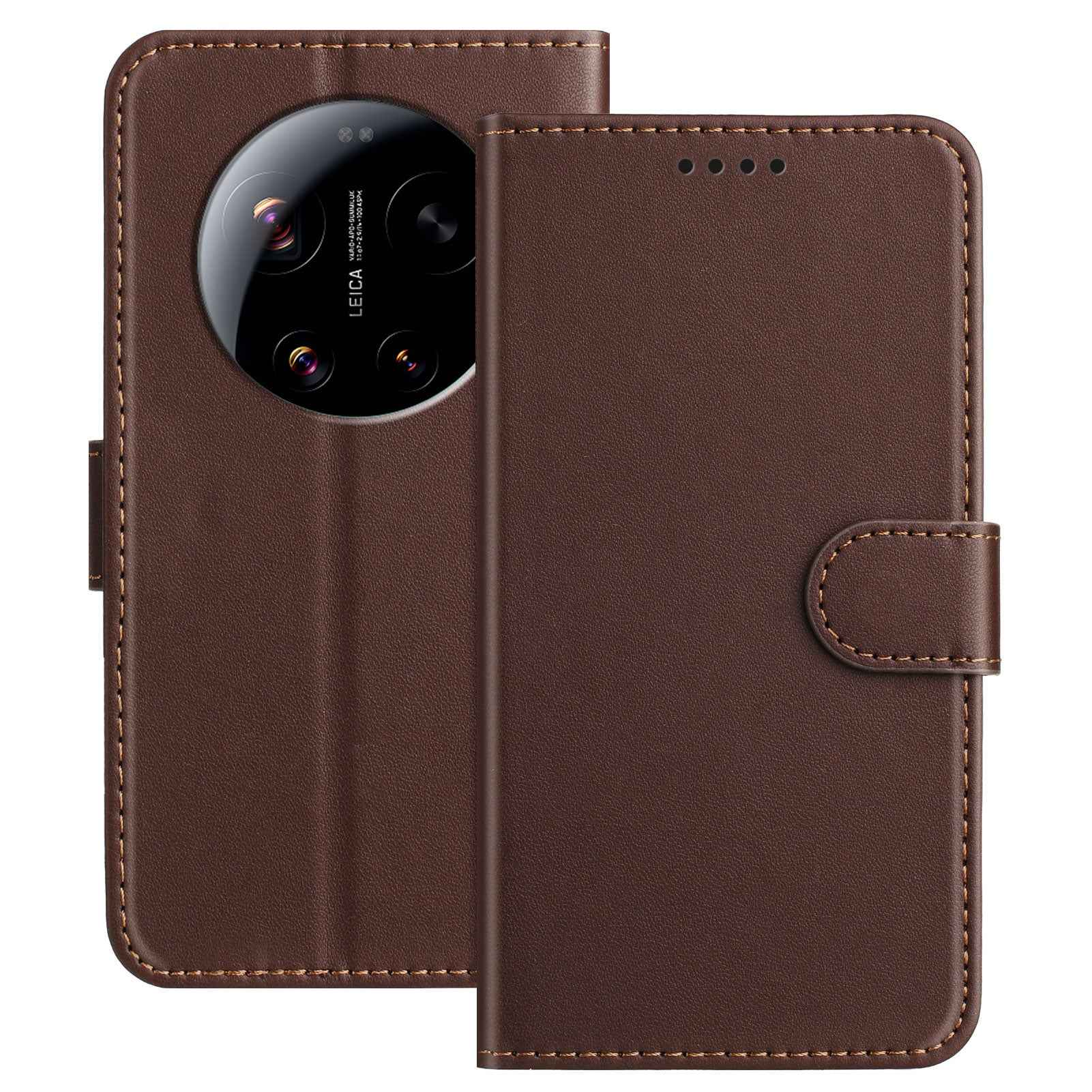 For Xiaomi 17 Ultra 5G Leather Case Wallet Stand Solid Color Anti Drop Phone Cover - Brown