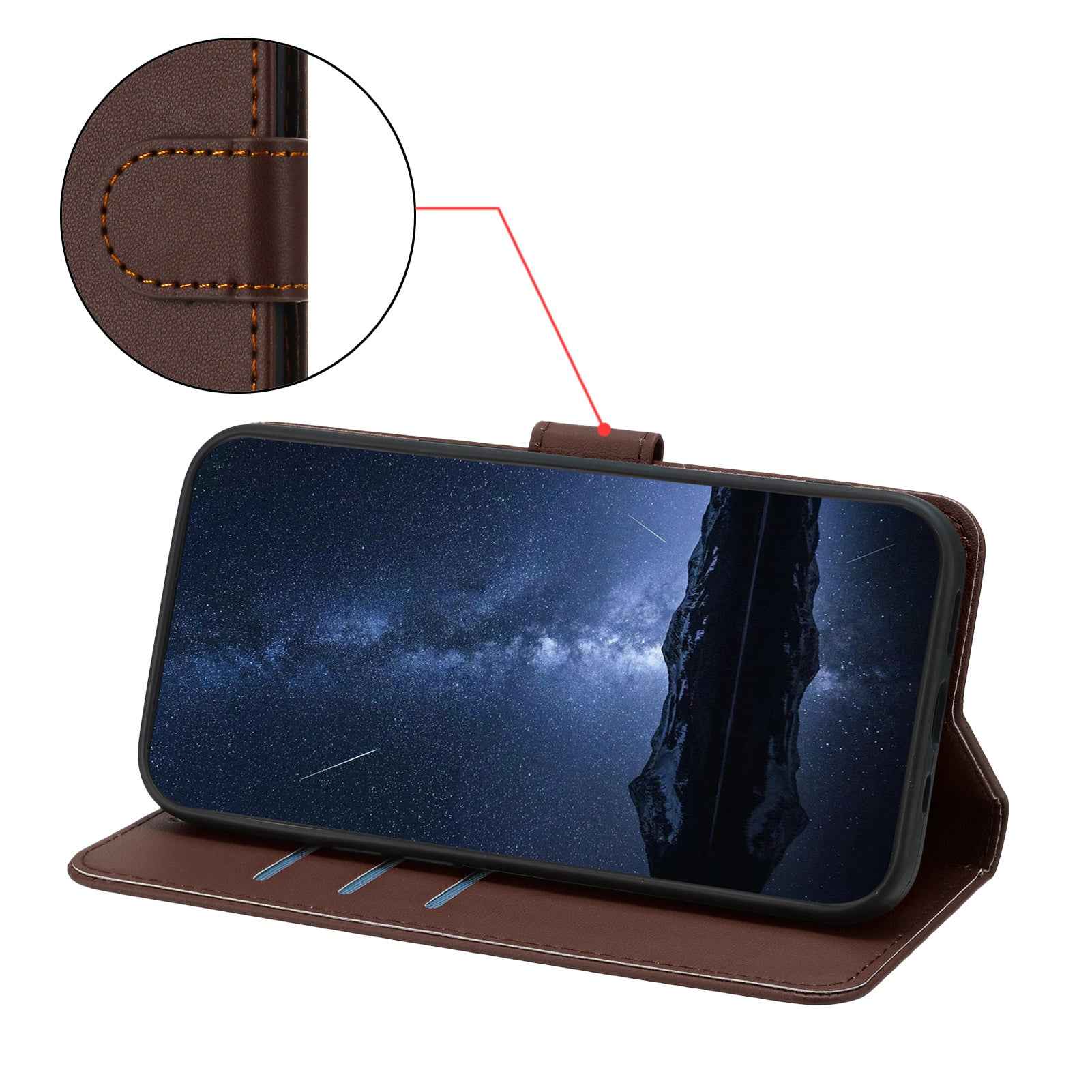 For Xiaomi 17 Ultra 5G Leather Case Wallet Stand Solid Color Anti Drop Phone Cover - Brown