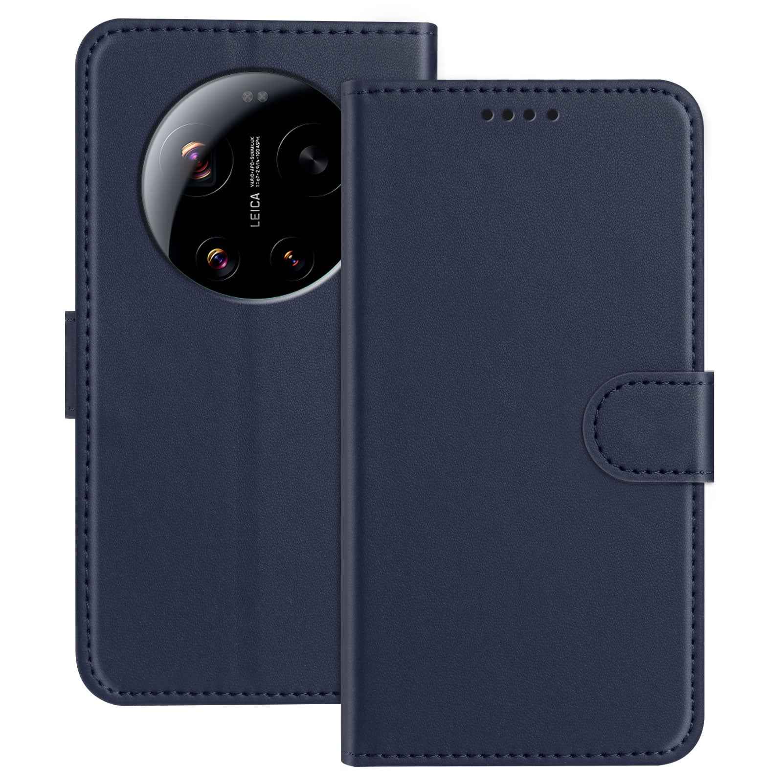 For Xiaomi 17 Ultra 5G Leather Case Wallet Stand Solid Color Anti Drop Phone Cover - Blue