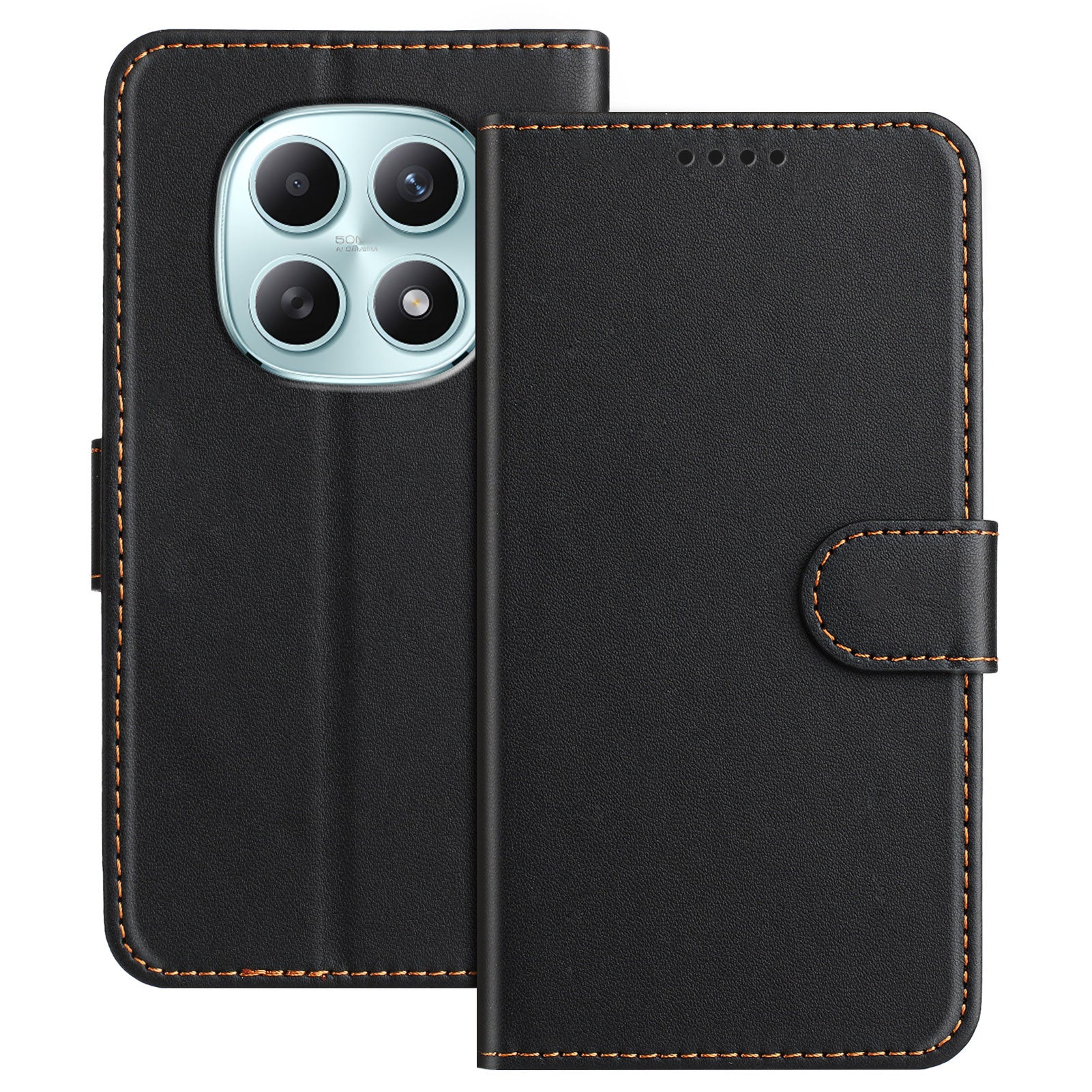 For Xiaomi Poco M8 5G / Redmi Note 15 5G (Global) / 15 4G (Global) Leather Case Wallet Stand Solid Color Anti Drop Phone Cover - Black