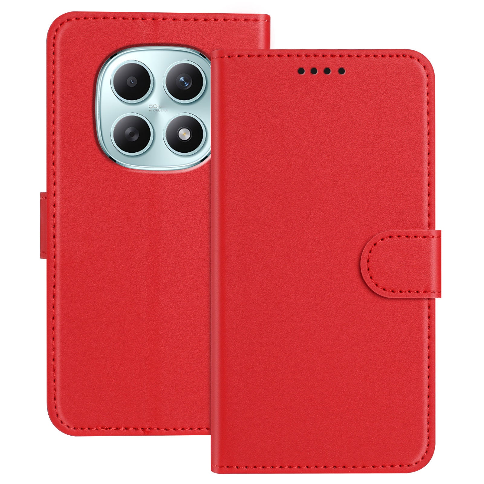 For Xiaomi Poco M8 5G / Redmi Note 15 5G (Global) / 15 4G (Global) Leather Case Wallet Stand Solid Color Anti Drop Phone Cover - Red