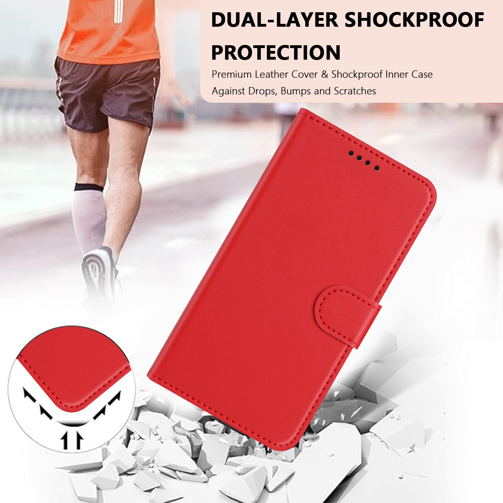 For Xiaomi Poco M8 5G / Redmi Note 15 5G (Global) / 15 4G (Global) Leather Case Wallet Stand Solid Color Anti Drop Phone Cover - Red