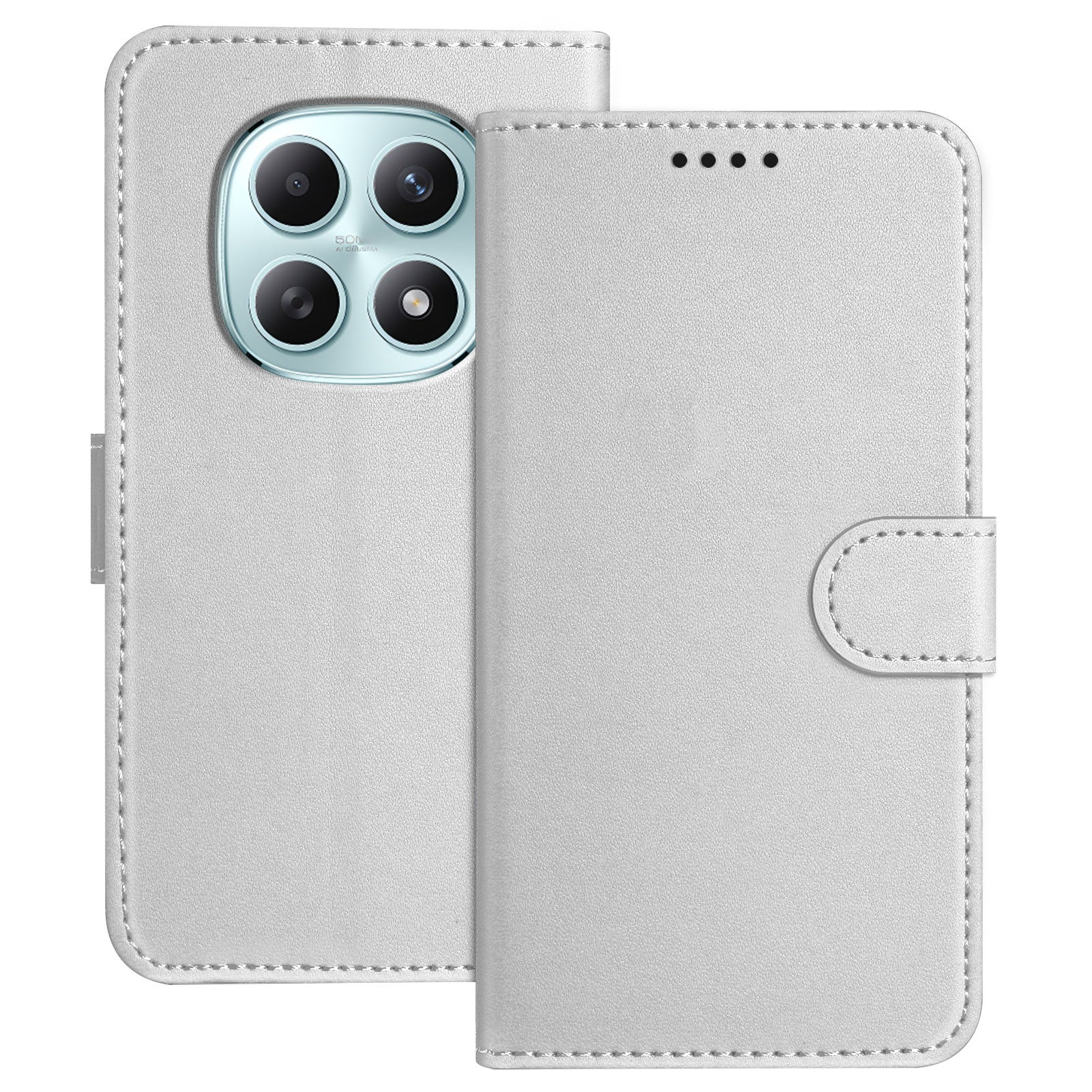 For Xiaomi Poco M8 5G / Redmi Note 15 5G (Global) / 15 4G (Global) Leather Case Wallet Stand Solid Color Anti Drop Phone Cover - Silver
