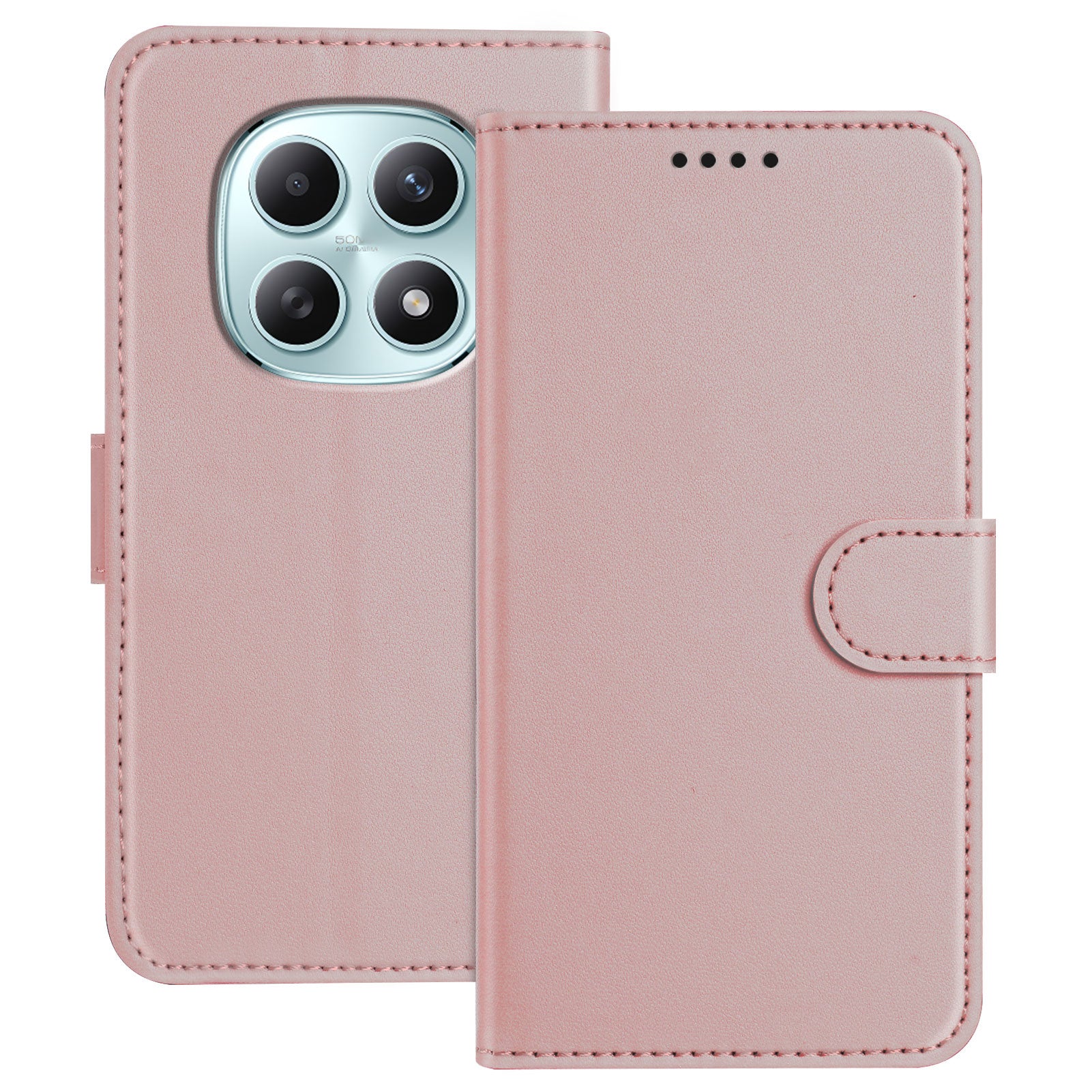 For Xiaomi Poco M8 5G / Redmi Note 15 5G (Global) / 15 4G (Global) Leather Case Wallet Stand Solid Color Anti Drop Phone Cover - Rose Gold