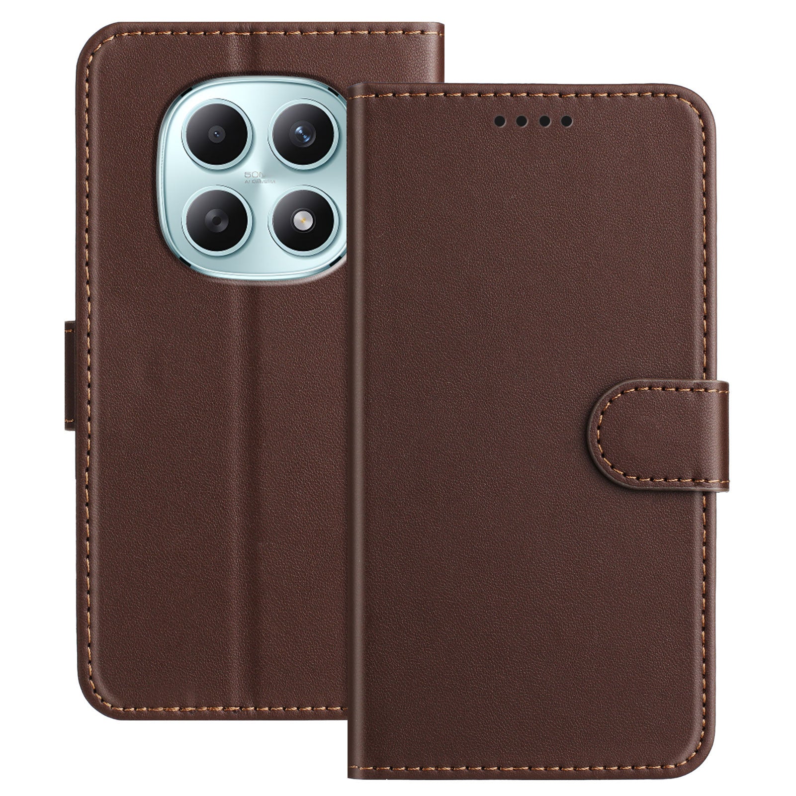 For Xiaomi Poco M8 5G / Redmi Note 15 5G (Global) / 15 4G (Global) Leather Case Wallet Stand Solid Color Anti Drop Phone Cover - Brown
