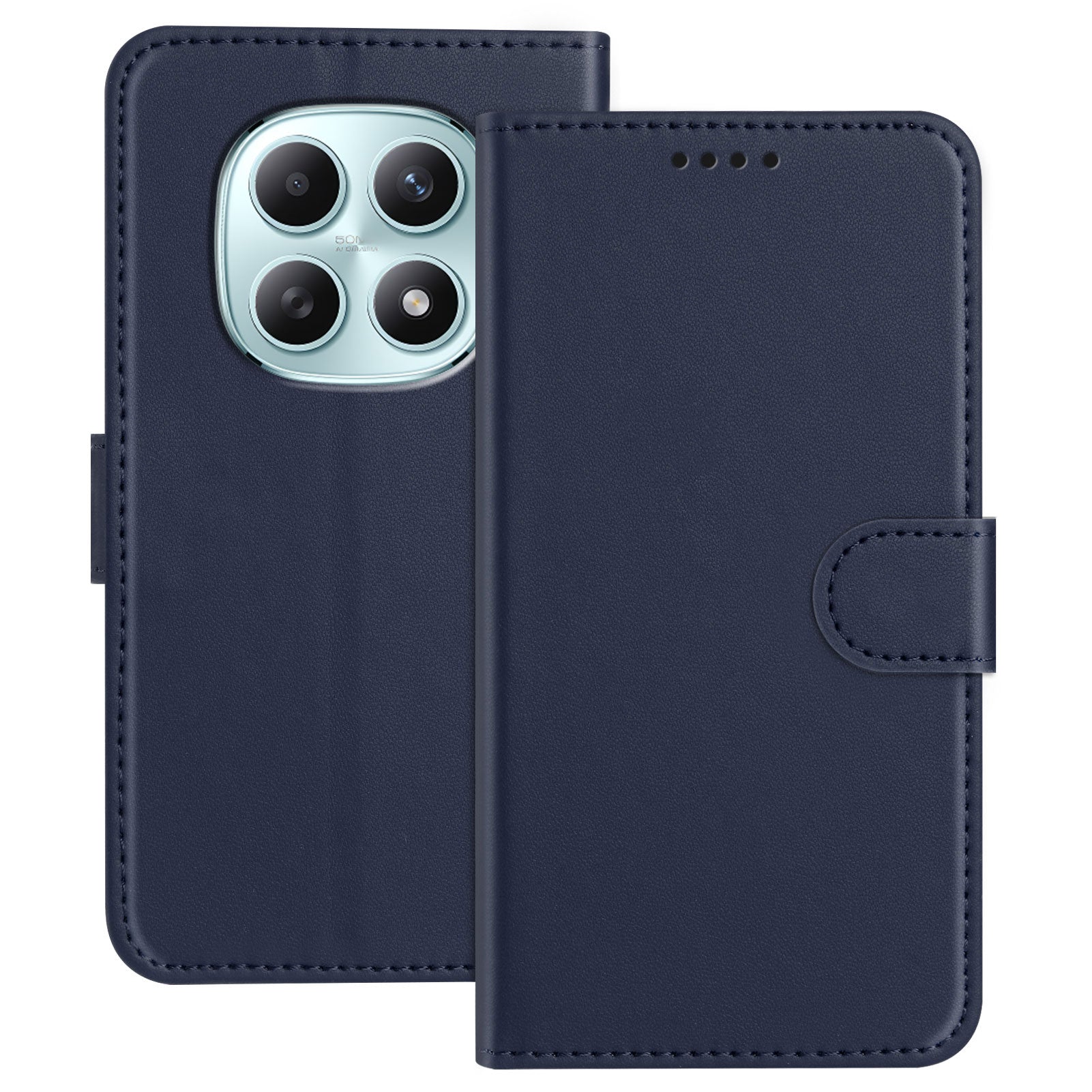 For Xiaomi Poco M8 5G / Redmi Note 15 5G (Global) / 15 4G (Global) Leather Case Wallet Stand Solid Color Anti Drop Phone Cover - Blue