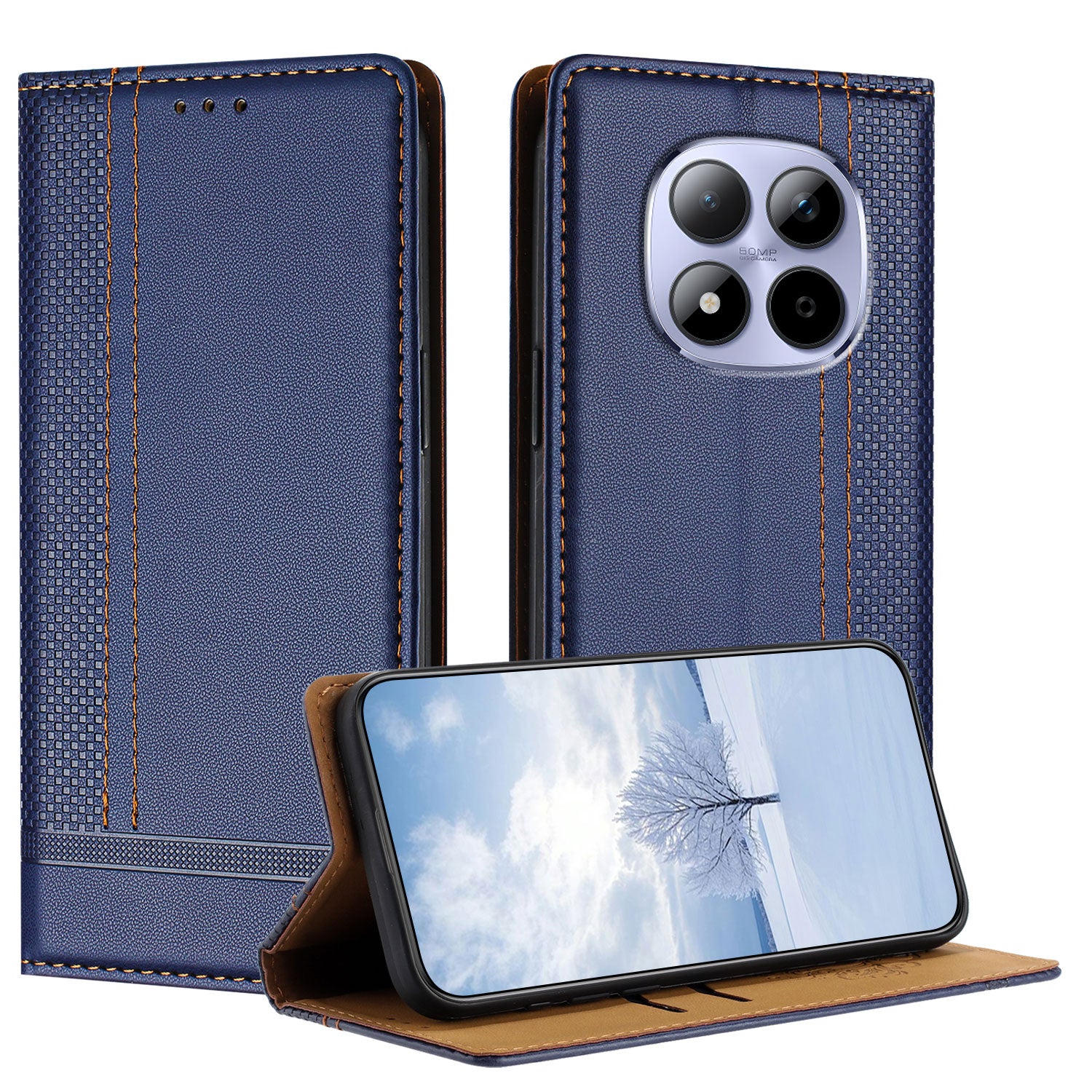For Xiaomi Redmi Note 15 Pro 4G (Global) Case L-Shaped Grid Pattern Leather Stand Phone Cover with Card Slots - Blue