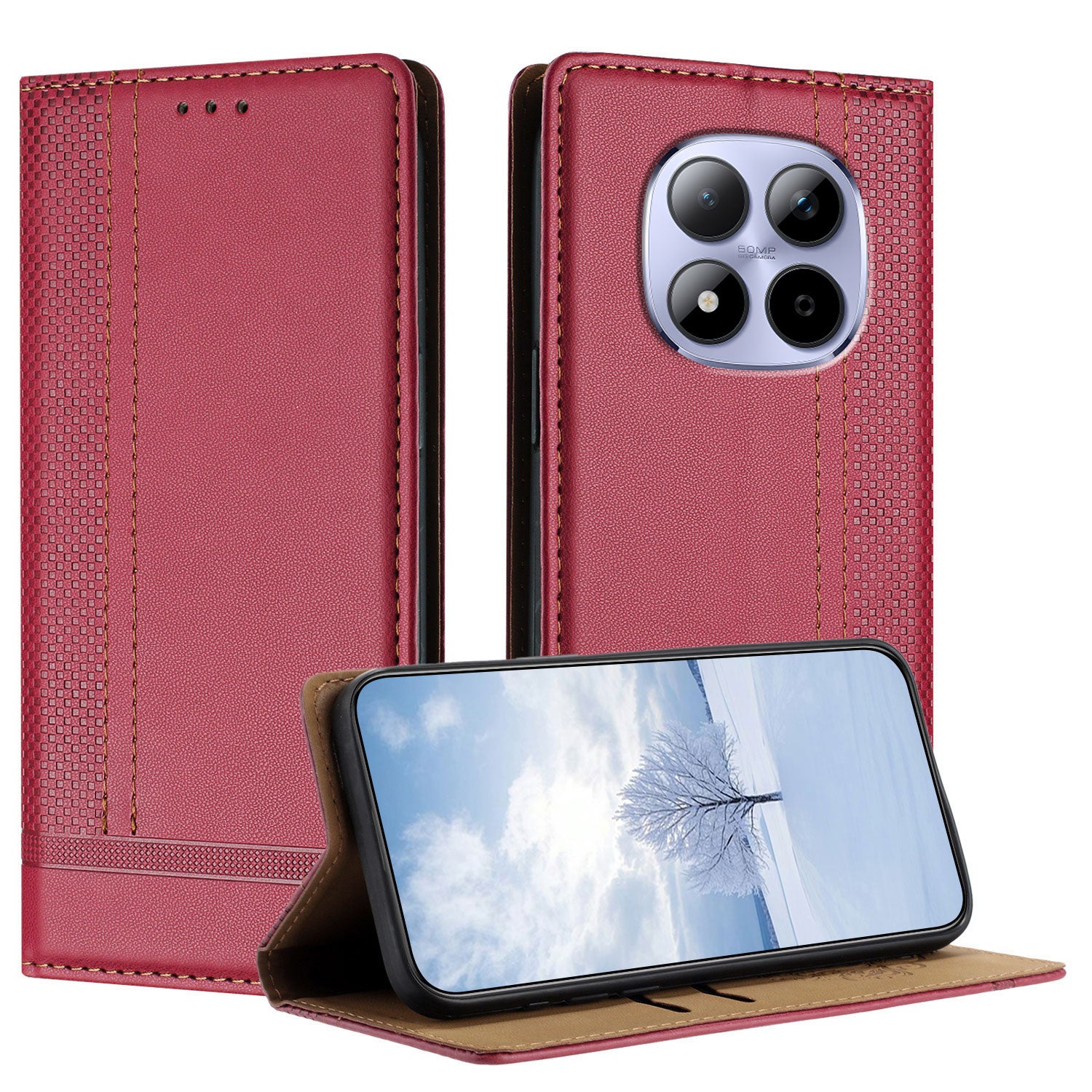 For Xiaomi Redmi Note 15 Pro 4G (Global) Case L-Shaped Grid Pattern Leather Stand Phone Cover with Card Slots - Red