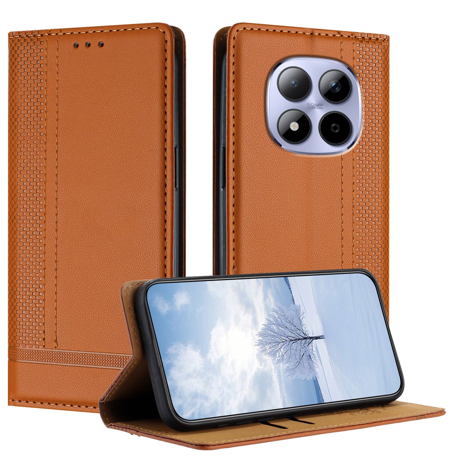 For Xiaomi Redmi Note 15 Pro 4G (Global) Case L-Shaped Grid Pattern Leather Stand Phone Cover with Card Slots - Brown