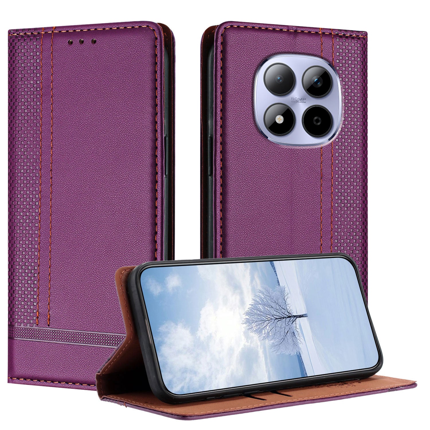 For Xiaomi Redmi Note 15 Pro 4G (Global) Case L-Shaped Grid Pattern Leather Stand Phone Cover with Card Slots - Purple