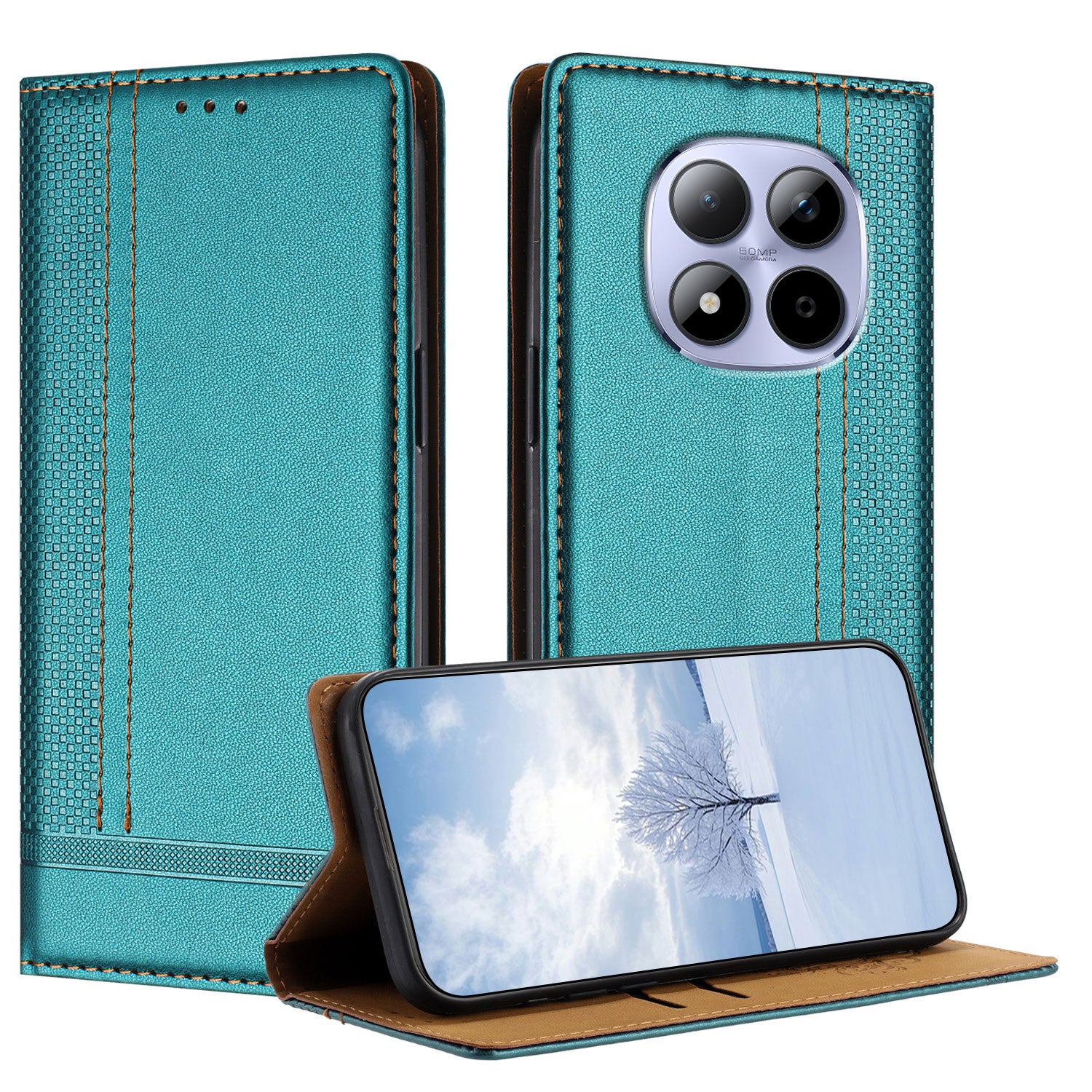 For Xiaomi Redmi Note 15 Pro 4G (Global) Case L-Shaped Grid Pattern Leather Stand Phone Cover with Card Slots - Green