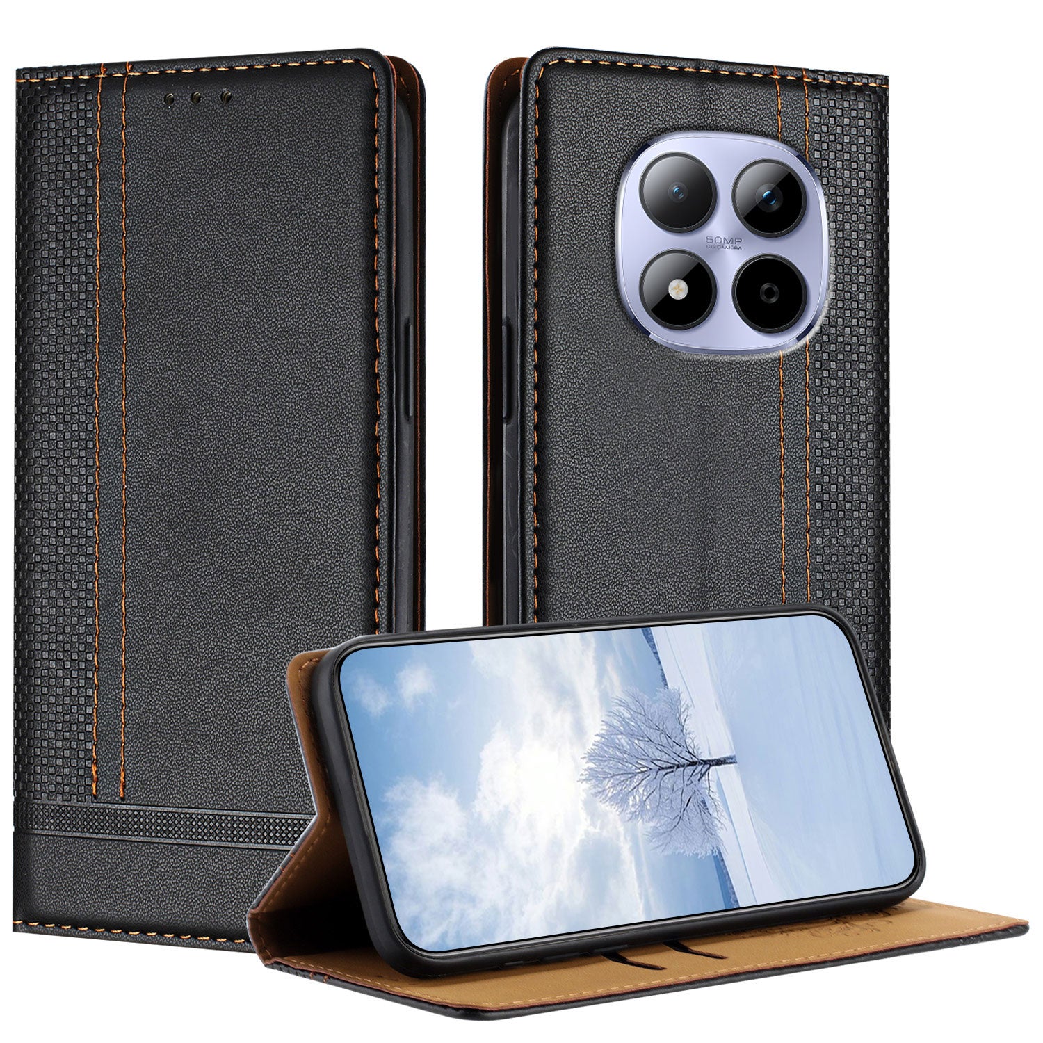 For Xiaomi Redmi Note 15 Pro 4G (Global) Case L-Shaped Grid Pattern Leather Stand Phone Cover with Card Slots - Black