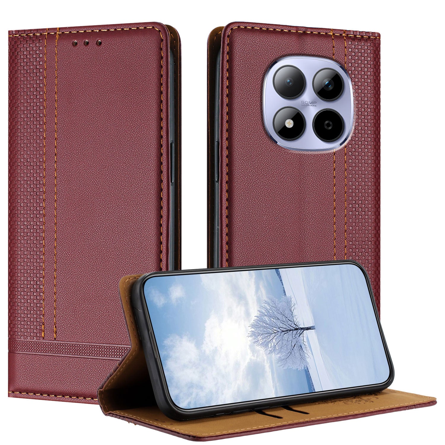 For Xiaomi Redmi Note 15 Pro 4G (Global) Case L-Shaped Grid Pattern Leather Stand Phone Cover with Card Slots - Wine Red