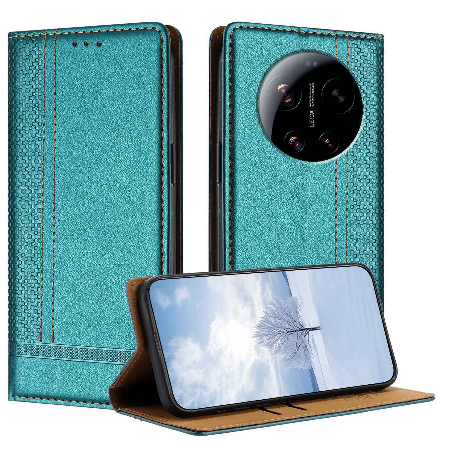 For Xiaomi 17 Ultra 5G Case L-Shaped Grid Pattern Leather Stand Phone Cover with Card Slots - Green