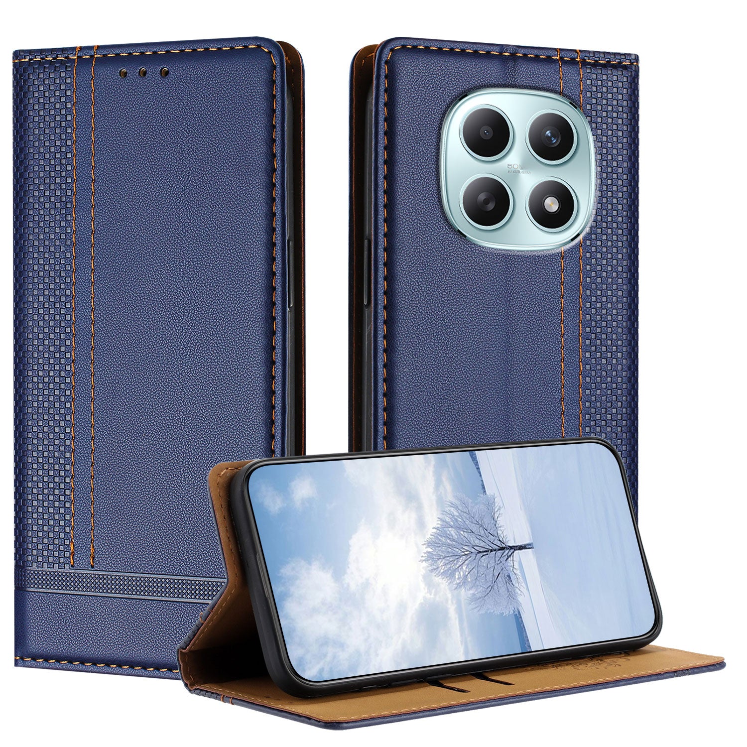For Xiaomi Poco M8 5G / Redmi Note 15 5G (Global) / 15 4G (Global) Case L-Shaped Grid Pattern Leather Stand Phone Cover with Card Slots - Blue
