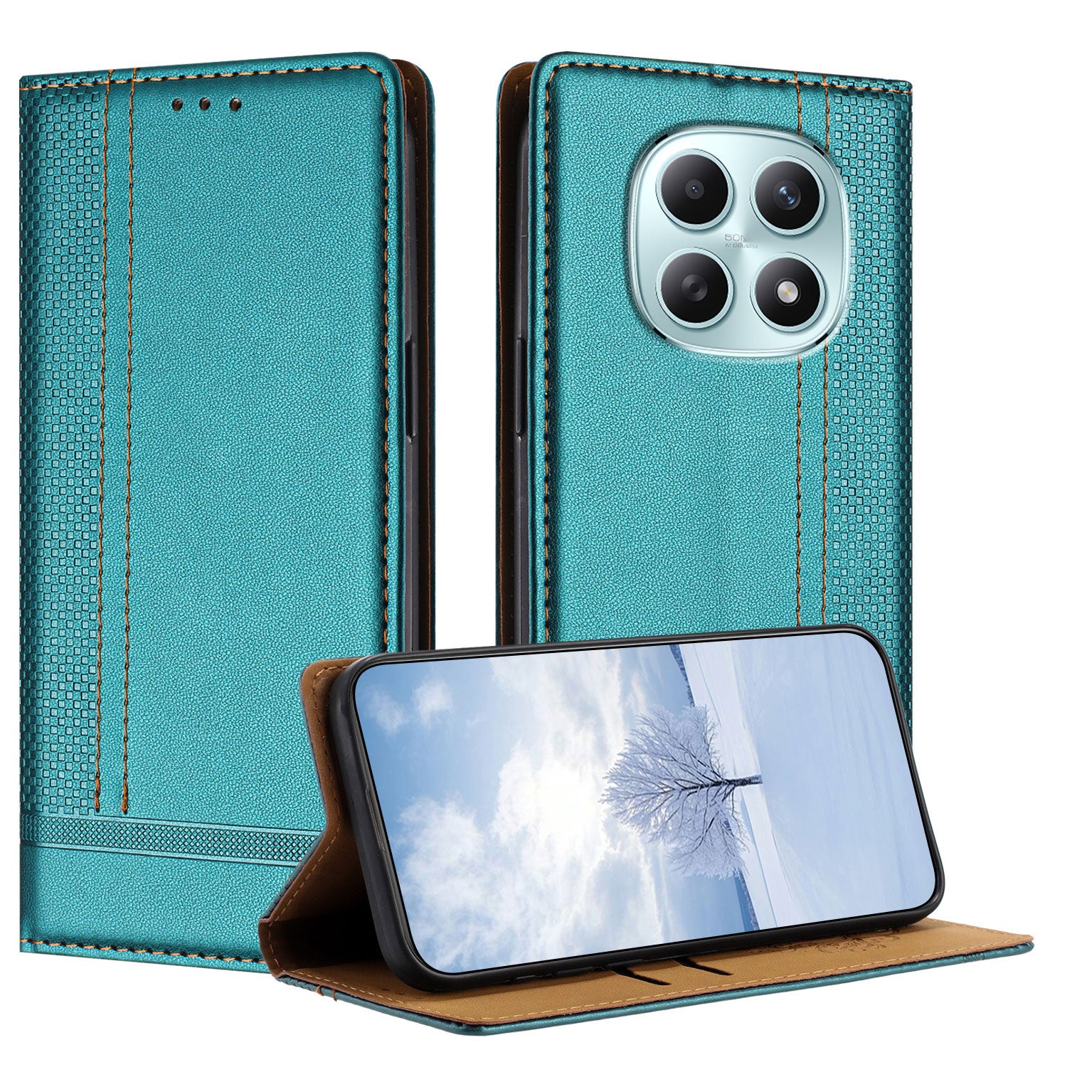 For Xiaomi Poco M8 5G / Redmi Note 15 5G (Global) / 15 4G (Global) Case L-Shaped Grid Pattern Leather Stand Phone Cover with Card Slots - Green