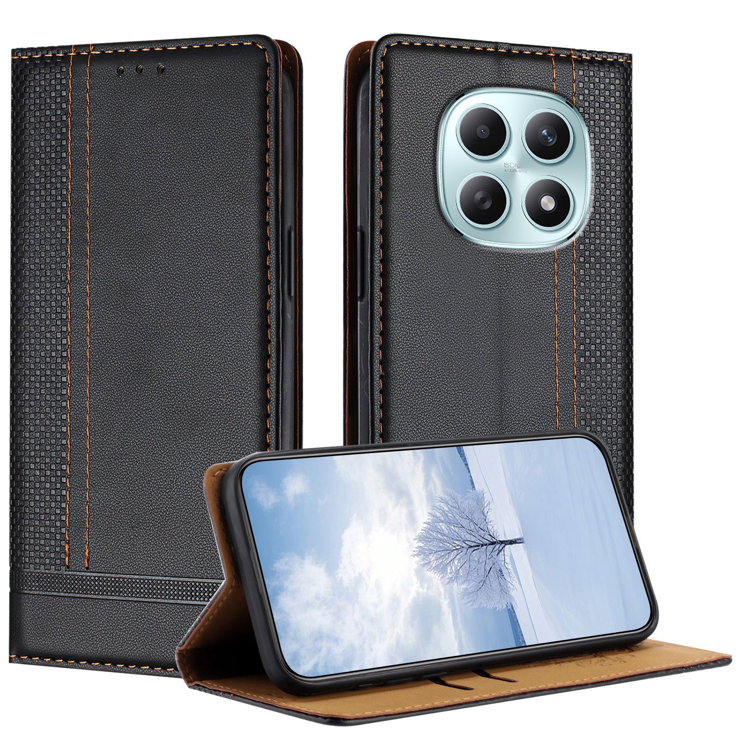 For Xiaomi Poco M8 5G / Redmi Note 15 5G (Global) / 15 4G (Global) Case L-Shaped Grid Pattern Leather Stand Phone Cover with Card Slots - Black