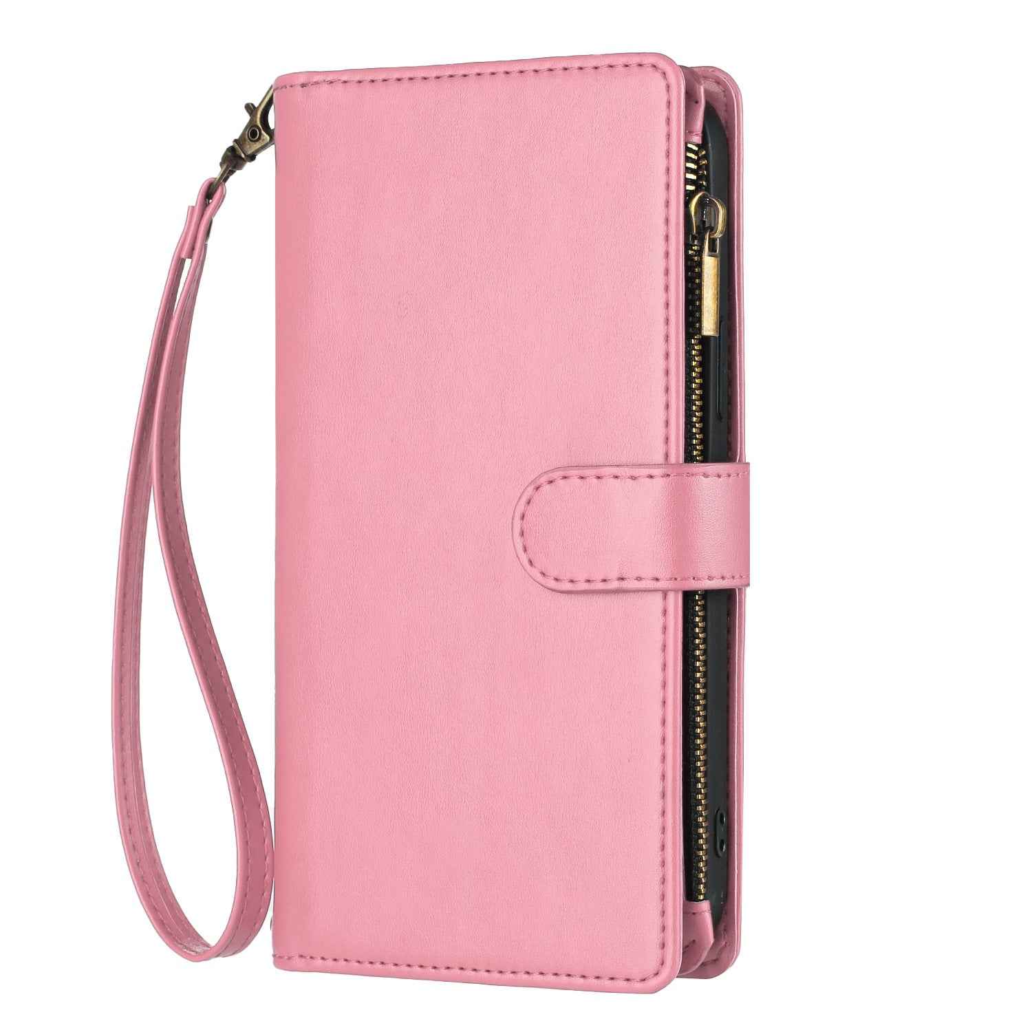 For Xiaomi 17 Ultra 5G Leather Case Zipper Wallet Stand Shockproof Phone Cover with Wrist Strap - Pink
